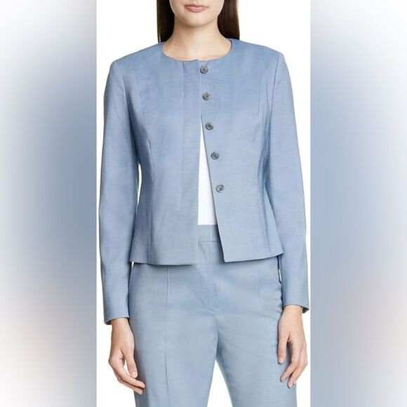 Hugo Boss Women's Javilla Zircon Blue Tailored Blazer 100% Virgin Wool - Picture 1 of 7